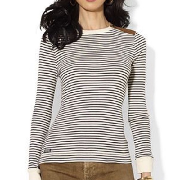 Lauren Ralph Lauren Tops - Lauren Ralph Lauren striped elbow patch top XL